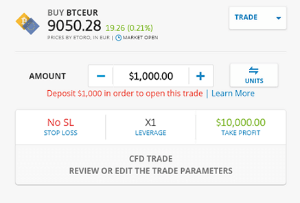 eToro Platform - Buy BTCEUR CFD Screen eToro Platform - Buy BTCEUR CFD Screen